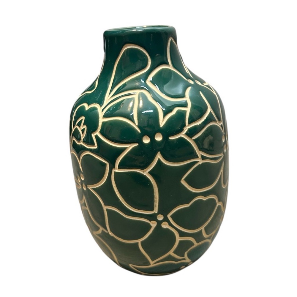 Opalhouse Green & White Indo Earthenware Floral Tropical 8" Vase - Picture 2 of 5